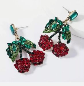 Elegant Cherry Drop Earrings in Red and Green